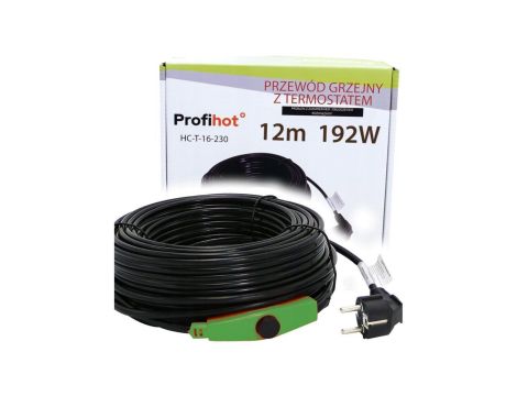 Kabel grzewczy, przewód grzejny z termostatem do rynny, rur 230V 192W 12M