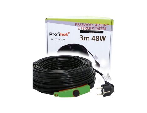 KABEL GRZEWCZY Z TERMOSTATEM 230V 48W 3M