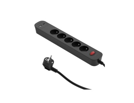 Przedłużacz szybkoładujący PD20 5-gniazdowy z wyłącznikiem + 2x USB (A+C) 1,4m SQUALL, grafitowy / 34099