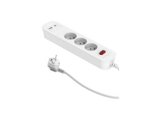 Przedłużacz szybkoładujący PD20 3-gniazdowy z wyłącznikiem + 2x USB (A+C) 1,4m SQUALL, biały / 34096