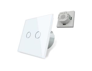 Włącznik do Światła Podwójny Wyłącznik Dotykowy Szklany Podtynkowy Biały