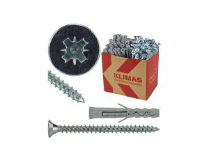 Kołki rozporowe wkręcane KRX 6x30mm z wkrętem PZ 3,5x30mm z łbem stożkowym do betonu, cegły ceramicznej i cegły silikatowej KLIM