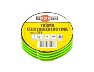 Taśma izolacyjna PVC 19mm x 20m Repero 711 żółto-zielona