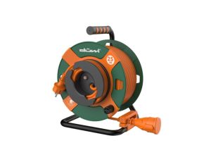 Przedłużacz bębnowy 1-gniazdowy H05VV-F2x1,0 22+3m nawinięty na bęben zielono-pomarańczowy / 24629