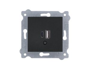 Gniazdo podwójne ładowania USB Typ C + Typ A Czarny Metalik 277/14E EXEN