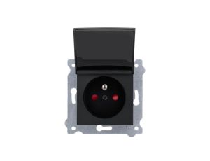 Gniazdo z uziemieniem (Typ E) przesłonami torów prądowych i pokrywą gniazda 16A 250V Czarny Metalik 247/14E EXEN
