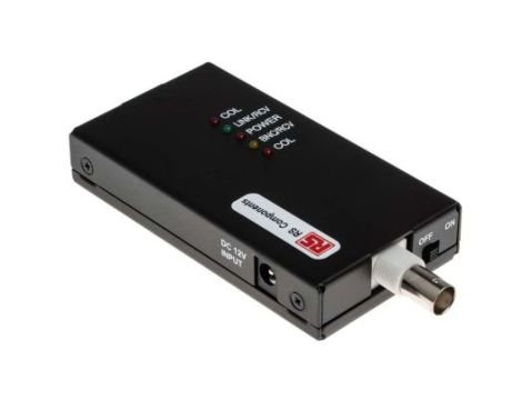 Przemysłowy konwerter interfejsu, 10Mbit/s RJ45 BNC, zasięg 100 (UPT) m, 185 (Coaxial) m, RS PRO