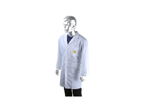 Fartuch laboratoryjny, Unisex, Biały, rozmiar: XXL, Antyelektrostatyczny, Przycisk, Bawełna, poliester, 3, Wielorazowe