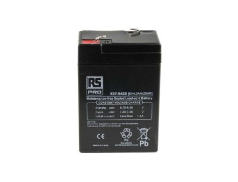 Akumulator VRLA AGM 6V 4Ah (żywotność 3-5lat) RS PRO