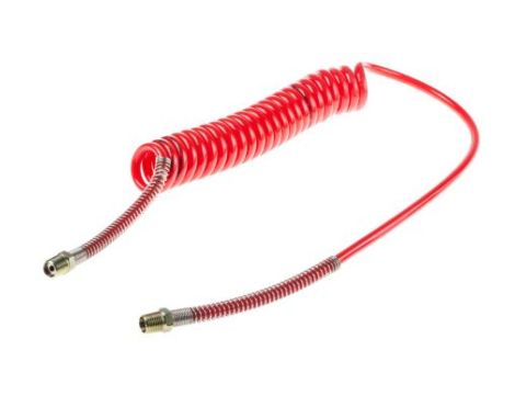 Przewód pneumatyczny spiralny 2m Czerwony, PUR, BSPT 1/4i148 męskie RS PRO
