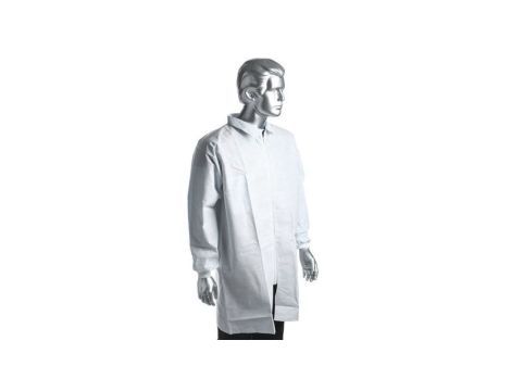 Fartuch laboratoryjny, Unisex, Biały, rozmiar: M, Pomieszczenia sterylne, Zamek błyskawiczny, Polipropylenowe,