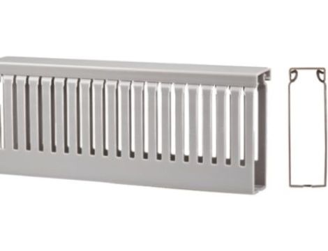 Koryto z rowkami do kabli Szary PVC Otwarty Koryto panelowe z otworami 100 mm 80mm 2m RS PRO