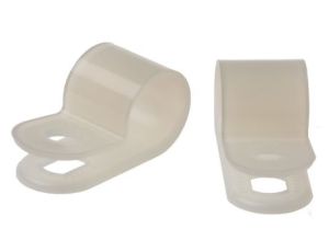 Zacisk typu P, Ø zew. 9.5mm, szer. 12mm, kolor: Biały, materiał: Nylon