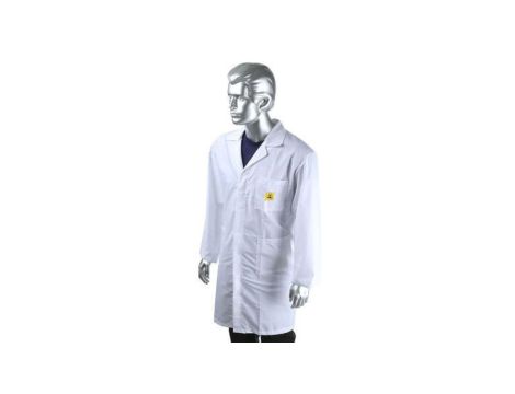 Fartuch laboratoryjny, Unisex, Biały, rozmiar: M, Antyelektrostatyczny, Przycisk, Bawełna, poliester, 3, Wielorazowe