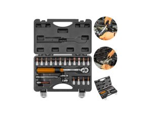 Klucz dynamometryczny dwukierunkowy 1/4 cala 5-25Nm zestaw 21szt. 08-821