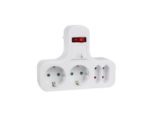 Gniazdko prądowe Maclean, Poczwórne z wyłącznikiem, Nóżką stabilizującą, Typu schuko, 2x2.5A, 2x16A, MCE224 G