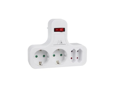 Gniazdko prądowe Maclean, Poczwórne z wyłącznikiem, Nóżką stabilizującą, Typu schuko, 2x2.5A, 2x16A, MCE224 G