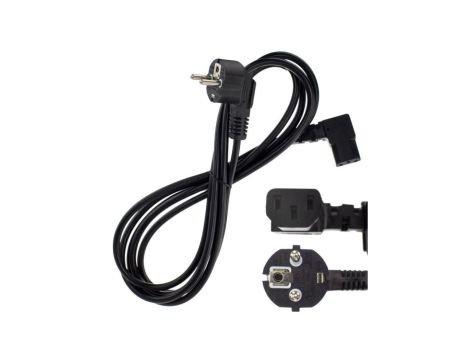 Kabel zasilający 230V 10A IEC320 prosty C13 kątowy 3m czarny