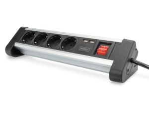 Listwa zasilająca biurowa 45 4-gniazdowa 2x USB (5V/2A) z możliwością obrotu o 290 aluminiowa DA-70614