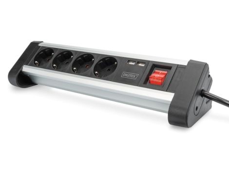 Listwa zasilająca biurowa 45 4-gniazdowa 2x USB (5V/2A) z możliwością obrotu o 290 aluminiowa DA-70614