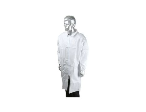 Fartuch laboratoryjny, Unisex, Biały, rozmiar: L, Pomieszczenia sterylne, Zamek błyskawiczny, Polipropylenowe,