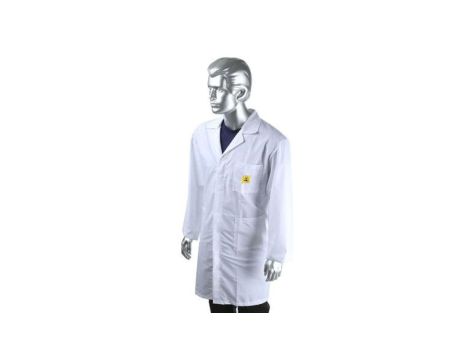 Fartuch laboratoryjny, Unisex, Biały, rozmiar: L, Antyelektrostatyczny, Przycisk, Bawełna, poliester, 3, Wielorazowe