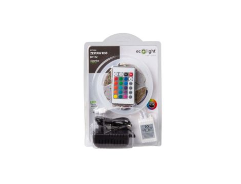 ZESTAW LED 5050 30 diod/m 36W 12V IP20 RGB /TAŚMA 5050 5m+STEROWNIK RGB+ ZASILACZ 12V/ EC79406