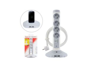 HELMO Przedłużacz biurkowy stojący 4xgniazda z/u 16A 230V + 2xUSB +1xmicroUSB przewód 2m 50014