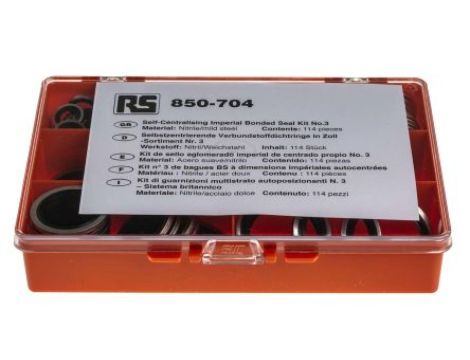 Zestaw uszczelek samocentrujących BSP, wymiary calowe Nitryl, Kit Contents 114 szt. RS PRO