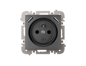 Vestra Gniazdo 2P+Z 2xUSB zasilające bez ramki podtynkowe IP20 czarny 3888-19