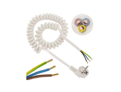 Przewód OMY spiralny H03VVH8-F z wtyczką 3x1,5 0,38m / 2,2m biały