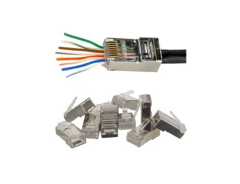 Wtyk modularny RJ45 8P8C kat.6 ekranowany FTP drut przelotowy NEKU /WORECZEK 10szt./