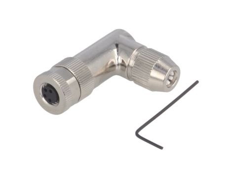 Złącze okrągłe M8 żeńskie kątowe ekranowane na zacisk 4pin 30V T4012019041-000