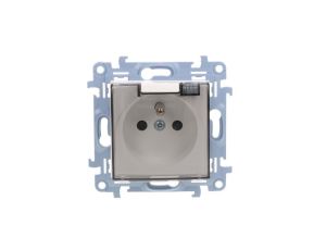 Simon 10 Gniazdo pojedyncze IP44 z uszczelką z przesłonami torów prąd. klapka w kolorze transparentnym, szybkozłącza, biały 16A.