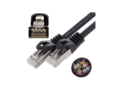 Patchcord S/FTP kat.6A PiMF kabel sieciowy LAN 2x RJ45 linka PoE czarny 1m NEKU