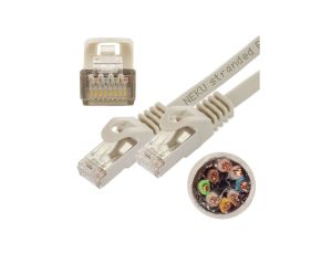Patchcord S/FTP kat.7 PiMF kabel sieciowy LAN 2x RJ45 linka PoE szary 1m NEKU
