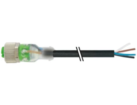 Konektor M12 żeński prosty z wolnym końcem przewodów z LED 5m 7000-12291-6340500