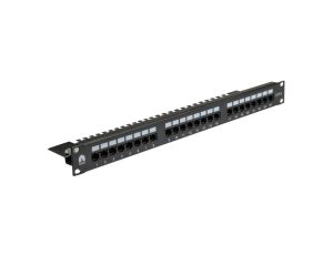 Patch panel RACK 19 kat.6 24p UTP z półką 1U czarny NEKU