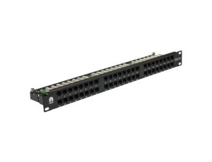 Patch panel RACK 19 kat.5e 48p UTP z półką 1U czarny NEKU