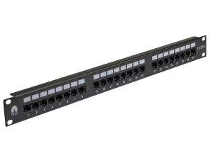 Patch panel RACK 19 kat.5e 24p UTP z półką 1U czarny NEKU