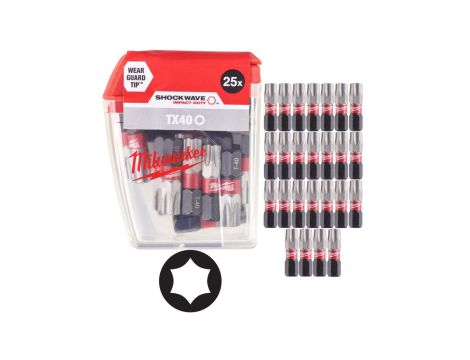 Bity udarowe do wkrętarki TORX TX40 25mm 1/4 SHOCKWAVE 25szt MILWAUKEE