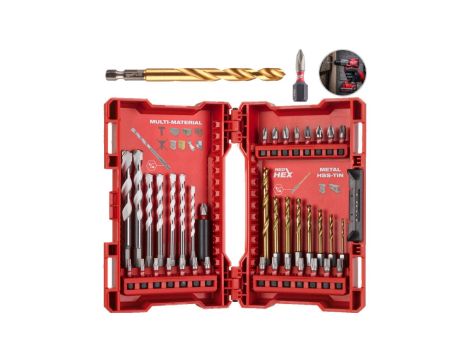 Zestaw wierteł uniwersalnych i RED HEX do metalu oraz bitów 39szt. Shockwave Impact Duty Milwaukee