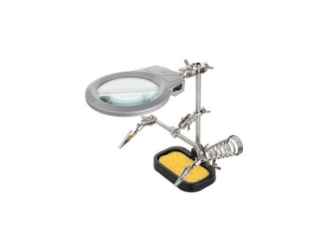 Zestaw trzecia ręka - 5w1 szczypce, lupa, stojak, gąbka, LED