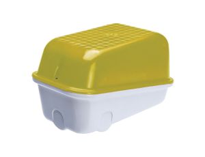 Oprawa SKOŚNA-7041S, E27, 25W 60W, biała-bakelit, klosz żółty-poliwęglan, IP54, IK10, oprawa sygnalizacyjna A1300-P3