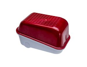 Oprawa SKOŚNA-7041S, E27, 25W, biała-bakelit, klosz czerwony-poliwęglan, IP54, IK10, oprawa sygnalizacyjna A1300-P2