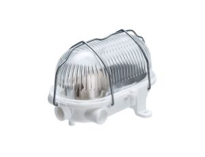 Oprawa kanałowa OVAL-7040T/R, E27, 60W, biała-polipropylen, klosz przeźroczysty-szkło, IP54, siatka metalowa rozkładana A1130