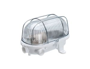 Oprawa kanałowa OVAL-7040T, E27, 60W, biała-polipropylen, klosz przeźroczysty-szkło, IP54, siatka metalowa A1120