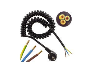 Przewód OMY spiralny H03VVH8-F z wtyczką 3x1,5 0,38m / 2,2m czarny