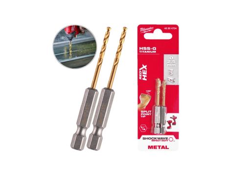 Wiertła do metalu HSS-G TiN walcowane 2,5x19/62mm Zestaw 2szt RED HEX SHOCKWAVE MILWAUKEE