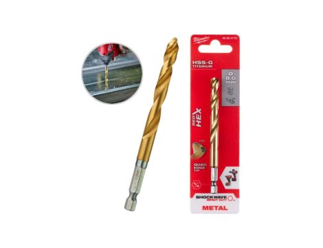 Wiertło do metalu HSS-G TiN walcowane 8x70/111mm RED HEX SHOCKWAVE MILWAUKEE
